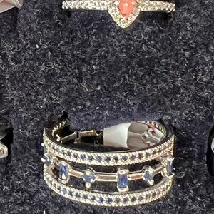 #20 BP Silver Tone Blue Crystal Wide Band Bracelet